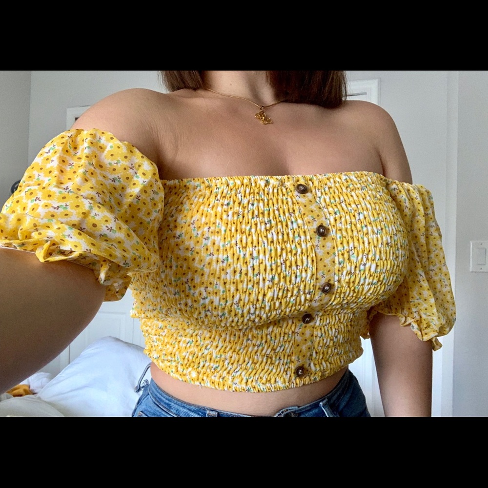 Floral off shoulder shirred top